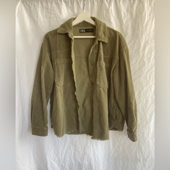 ZARA Ribbed Corduroy Button Down Jacket Green Size Small - Picture 2 of 13